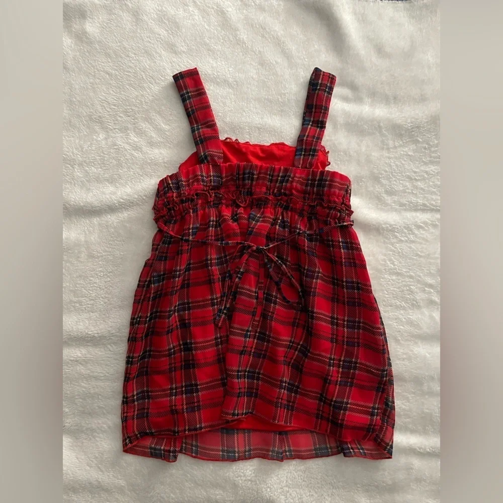 Justice Vibrant Red and Blue Plaid Shirt